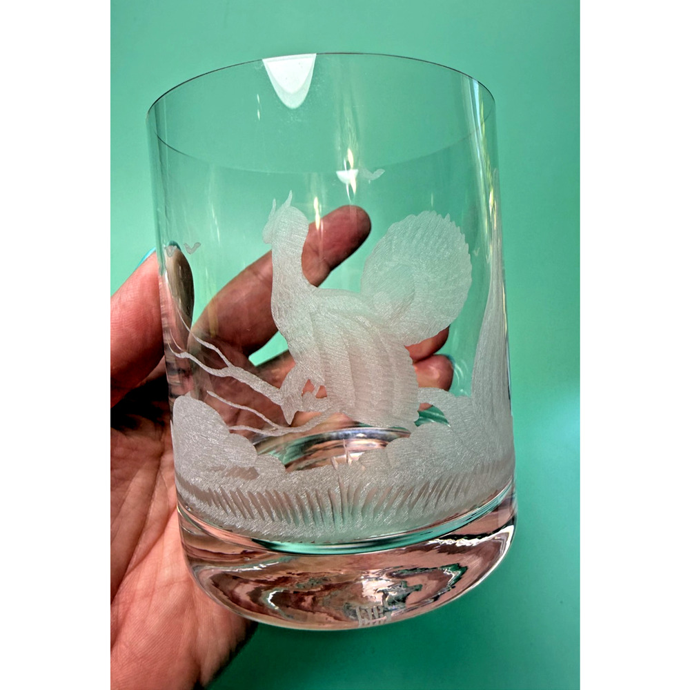 Vintage Riedel Hunt Scene Wild Game Etched Double Old Fashioned Glasses Barware - Picture 2 of 9